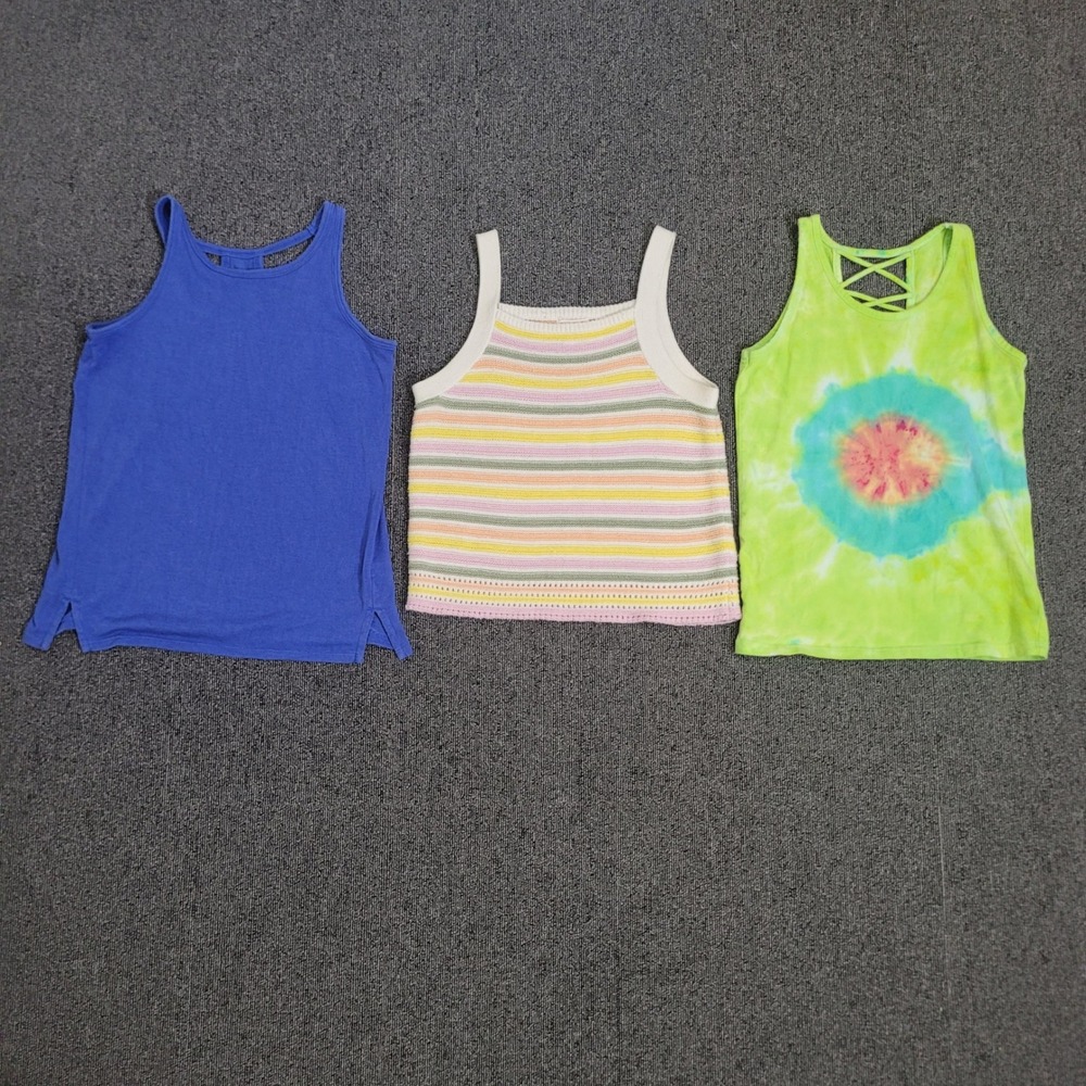 Athleta Old Navy Cat & Jack L 10/12 Tank Top Bundle Tie Dye Stripe‎ Blue 3pc